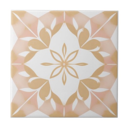 Carreau Floral blanc, doré et rose (Devant)