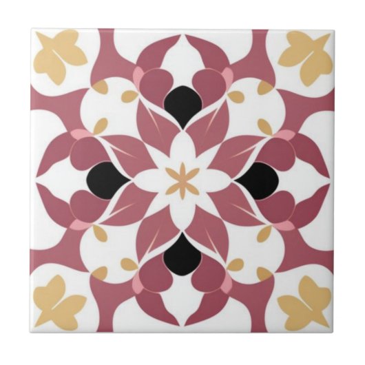 Carreau Floral blanc, jaune et rose foncé (Devant)