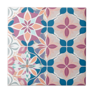 Carreau Floral bleu, rose, blanc et beige