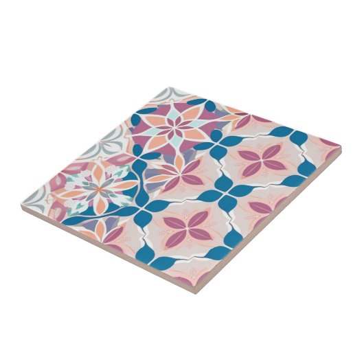 Carreau Floral bleu, rose, blanc et beige (Côté)