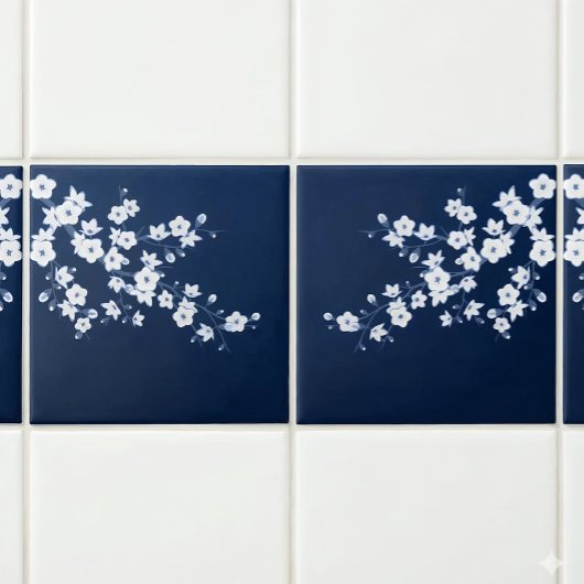 Carreau Floral Cerisier Fleur Marine Bleu Blanc