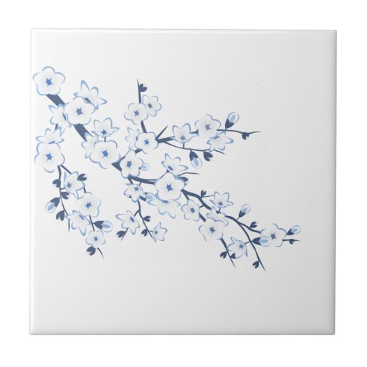 Carreau Floral Cherry Blossom Blue White (Devant)