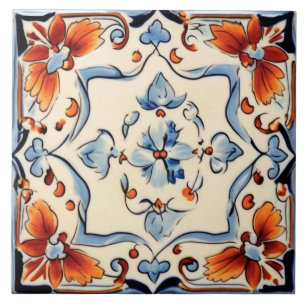 Carreau Floral de crème bleue méditerranéenne italienne