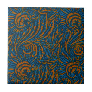 Carreau Floral Elegance Blue & Gold, Arts & Crafts Design