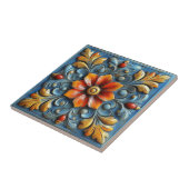 Carreau Floral espagnol mexicain Orange et bleu (Côté)