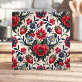 Carreau Floral et fraises folk Motif d'art