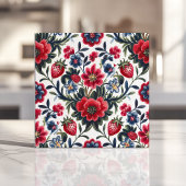 Carreau Floral et fraises folk Motif d'art