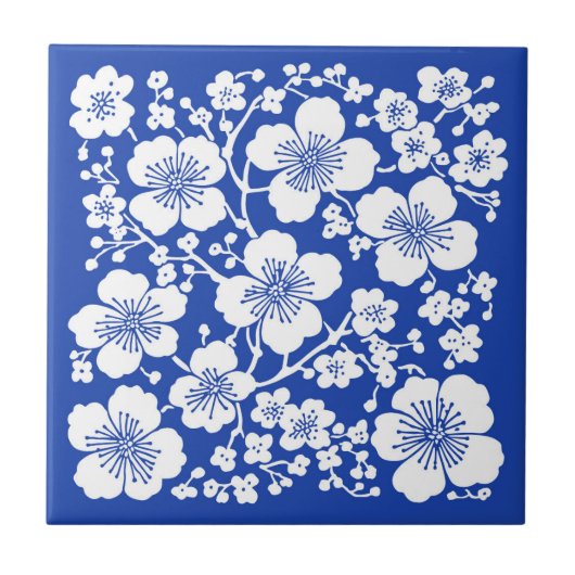 Carreau Floral Fleurs de cerisier Motif bleu (Devant)