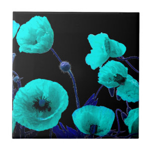 Carreau Floral Fleurs de pavot Turquoise Bleu Abstrait Art