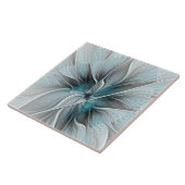 Carreau Floral Fractal Moderne Fleur Abstrait gris bleu (Côté)