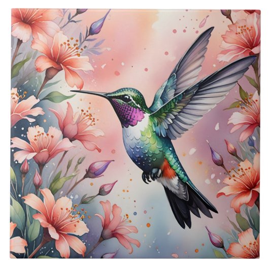 Carreau floral hummingbird tile (Devant)