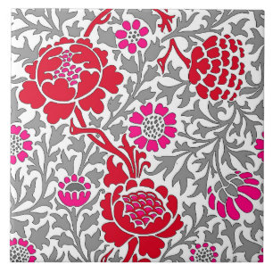 Carreau Floral jacobéen, rose et gris foncé