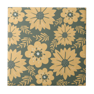 Carreau Floral jaune Vintage rétro