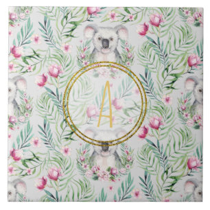 Carreau Floral KOALA OURS Monogramme Filles Pièce à couche
