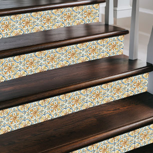 Carreau Floral marocain vintage - Crème et bleu Ornate
