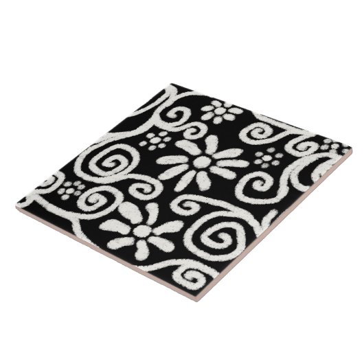Carreau Floral noir blanc & Fleurs Motif de fleurs (Côté)