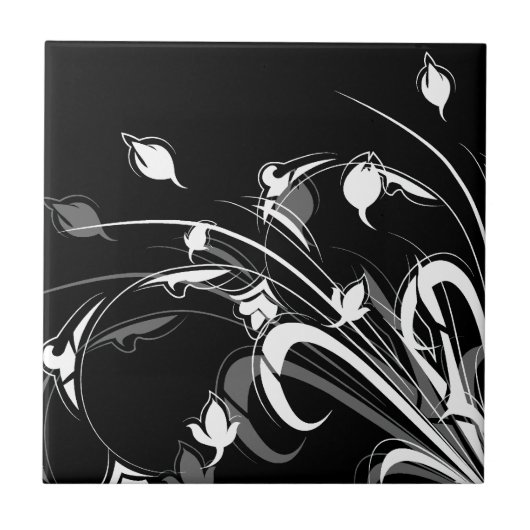 Carreau Floral noir et blanc élégant (Devant)