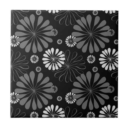 Carreau Floral noir et blanc rétro (Devant)