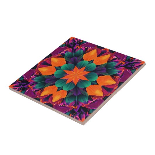 Carreau Floral orange à 8 points (Côté)