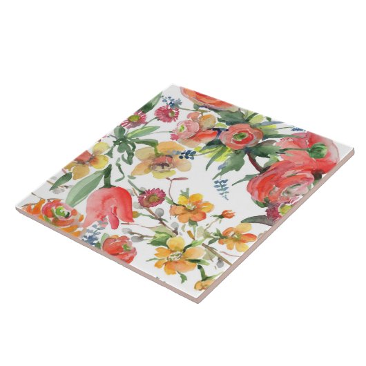 Carreau Floral Pattern Wildflowers Yellow Pink Green White (Côté)