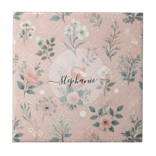 Carreau Floral rose rustique avec fleurs blanches et verdu