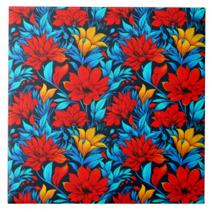 Carreau Floral Rouge jaune Fleurs Motif-13075
