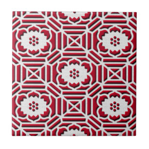 Carreau Floral Shokkoumon japonais motif rouge foncé