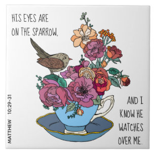 Carreau Floral & Sparrow, w verset de Matthew 10:29-31