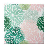 Carreau Floral vert moderne Dahlia rose (Devant)