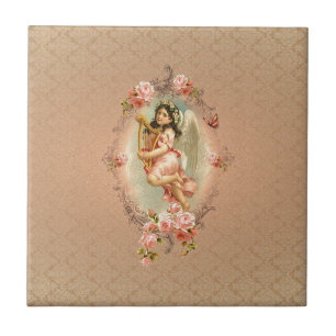 Carreau Floral vintage baroque de rose victorien d'ange