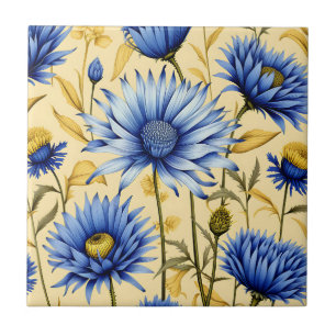 Carreau Floral vintage de Cornflower bleu et jaune