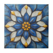 Carreau Flore Azulejo bleu blanc et jaune (Devant)