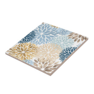 Carreau Flore moderne Blue Gold Dahlia