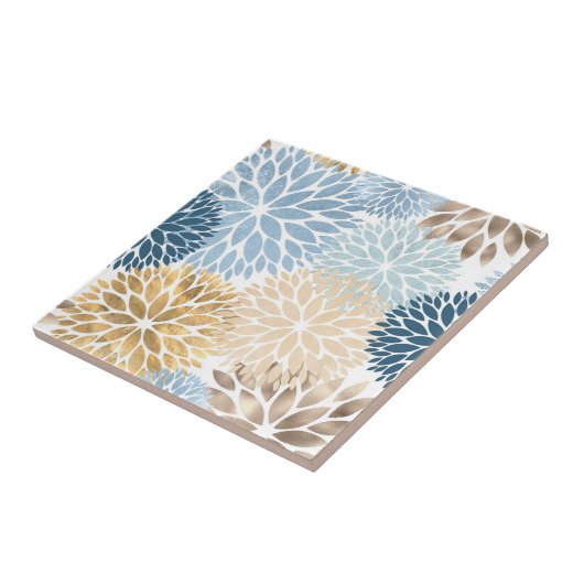 Carreau Flore moderne Blue Gold Dahlia (Côté)