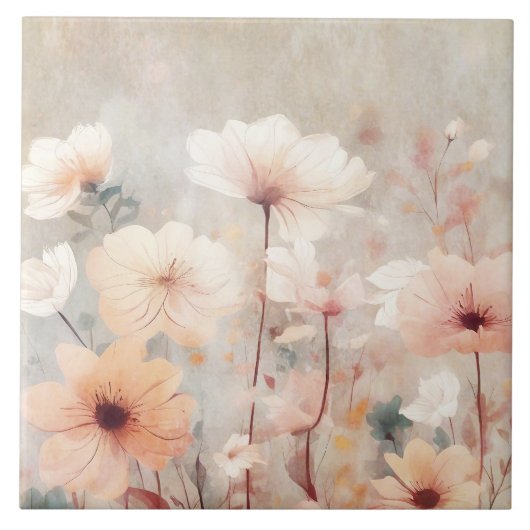 Carreau Flore Pêche Fleurs Beige Design 328 (Devant)