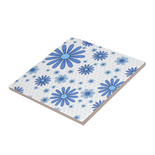 Carreau Flore rétro bleu et blanc (Côté)