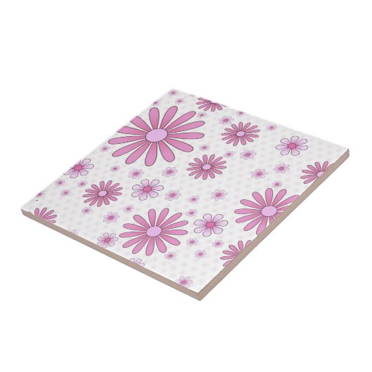 Carreau Flore rétro rose et blanc (Côté)