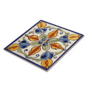 Carreau Flore simple Fleur Méditerranée bleue Crème Floral (Côté)