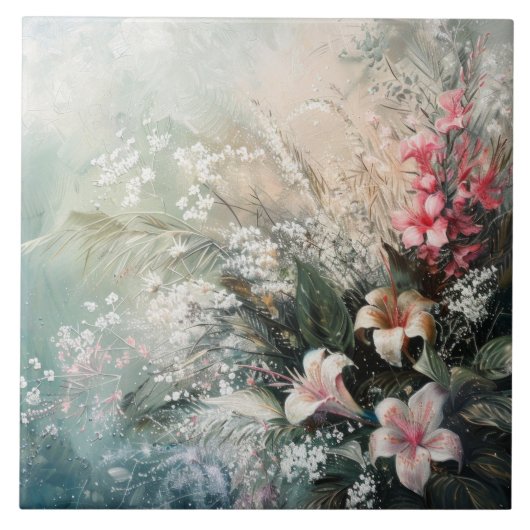 Carreau Flore tropicale rose blanc (Devant)