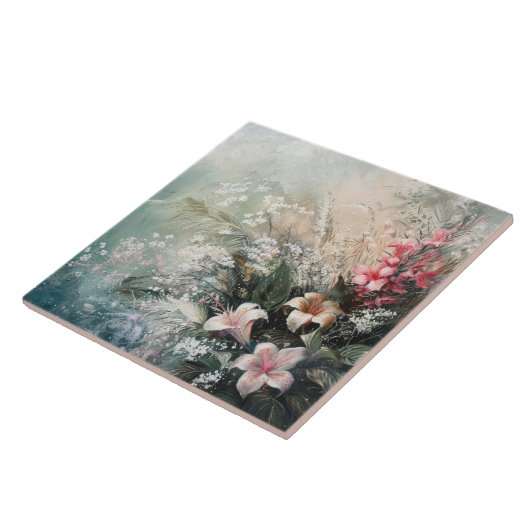 Carreau Flore tropicale rose blanc (Côté)