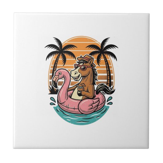 Carreau Flotteur flamant rose cheval vintage conception de (Devant)