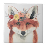 Carreau Flower Crown Forester Fox<br><div class="desc">Cette impression d'aquarelle présente un portrait doux d'un renard orné d'une couronne de fleurs | Par Grace Popp</div>