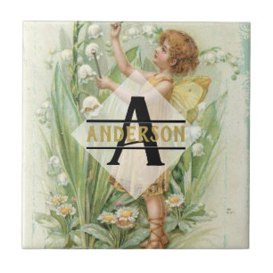 Carreau Flower Fairy Snowbells Vintage Art monogram Named