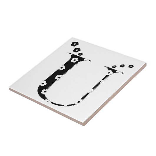 Carreau flower Patterned Letter U Tile (Côté)