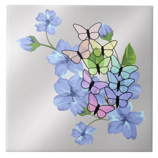 Carreau Flowers & Butterflies Ceramic Tile (Devant)