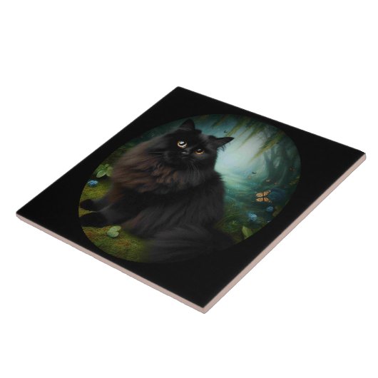 Carreau Fluffy Chat noir en Misty Woods (Côté)