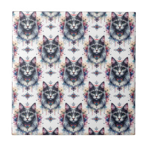 Carreau Fluffy Long cheveux gris et blanc Tuxedo Chat