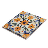 Carreau Folk Art Floral Orange Fleurs Cercle Bleu (Côté)