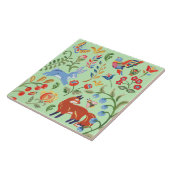 Carreau Folk Art Green Animal Bois Floral Fox Rabbit (Côté)