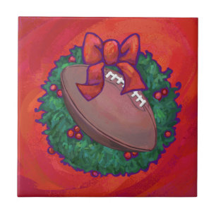 Carreau Football de couronne de Noël en rouge